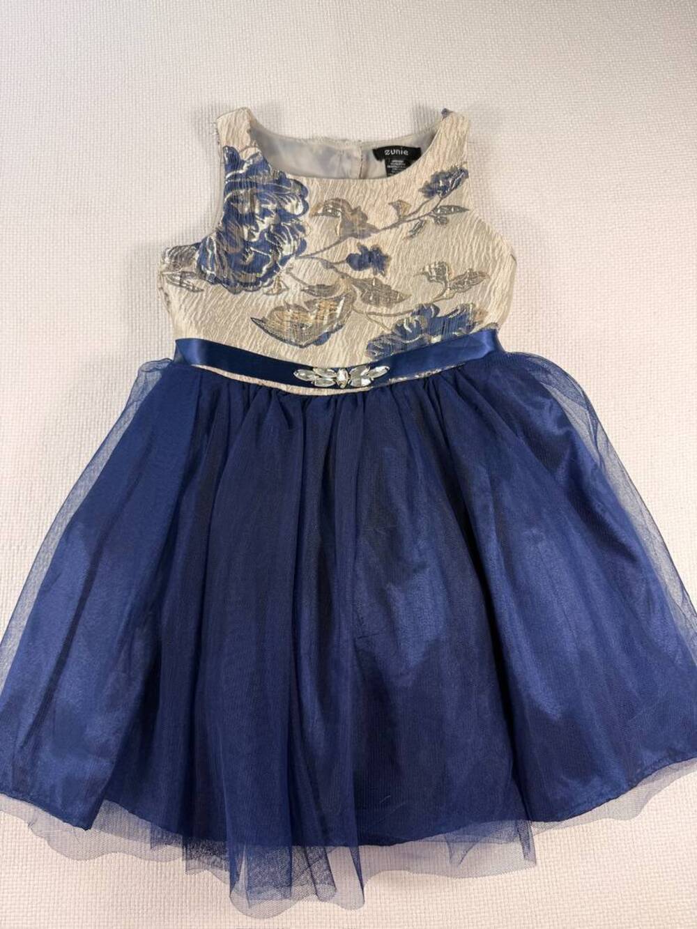 Zunie Navy Floral Tulle Dress Girls Size 5